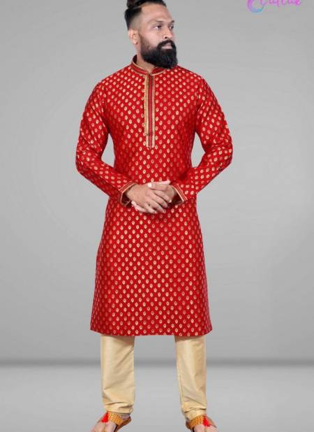 Red Colour Designer Party And Function Wear Traditional Jacquard Silk Kurta Churidar Pajama Redymade Collection 18007